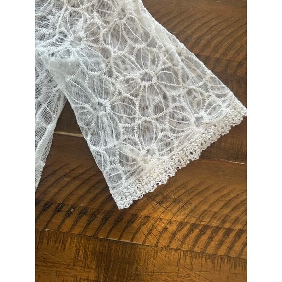 White Lace Floral Maxi Duster Cardigan Kimono Sheer Boho Festival Romantic OS - Picture 7 of 10
